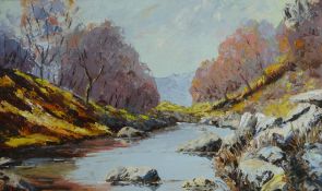 J GLYN ROBERTS oil on board - landscape scene, the River Lledr, signed, entitled verso and dated