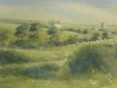 KEITH ANDREW watercolour - Anglesey landscape with old mill, farmstead and sheep, signed and dated