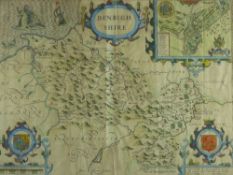 JOHN SPEED coloured & tinted antiquarian map - Denbighshire, Sudbury and Humble edition, 1610, 39