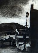 GEORGE CHAPMAN limited edition (22/50) etching print- figure crossing the street of a South Wales