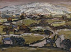 DAVID LLOYD GRIFFITH oil on panel - Conwy County landscape in winter, entitled verso 'Moelfre