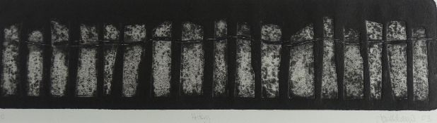 IAN WILLIAMS limited edition (4/10) collagraph - depicting a fence of Welsh slates, signed and dated