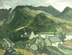 SIR KYFFIN WILLIAMS RA coloured limited edition (28/150) print - Llyn Padarn, Snowdon and cottages