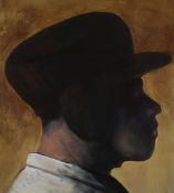 JAMES DONOVAN acrylic on paper - head profile portrait, entitled verso 'Dado's Hat', 28 x 26 cms