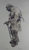 SIR KYFFIN WILLIAMS RA coloured limited edition (168/750) print - old farmer with stick, signed in