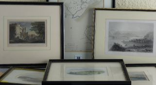 FIVE COLOURED & TINTED ENGRAVINGS - various scenes of Beaumaris and an interesting map of the Town