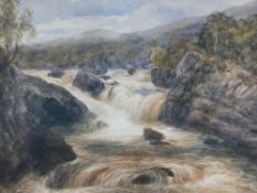 W W GILL watercolour - fine depiction of a fast moving waterfall, unsigned but with attribution