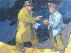 IFOR PRICHARD oil on canvas - quarryman and his manager striking a bargain, signed and with original