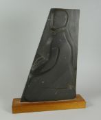 GWENDOLINE DAVIES slate on wood base - kneeling man, 31cms high