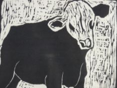 WILL ROBERTS limited edition woodcut-style (9/100) print - a calf or young bullock, signed, 20 x