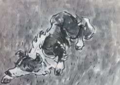 SIR KYFFIN WILLIAMS RA colourwash limited edition (50/250) print - alert sheepdog, signed in full,