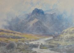 PHIL OSMENT watercolour - tumbling river in the Ogwen Valley, signed, 26 x 36.5 cms