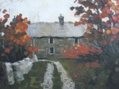 WILF ROBERTS coloured limited edition (73/100) print - Anglesey cottage with pathway and autumn