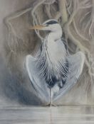 PHILLIP SNOW watercolour - study of a heron, signed and entitled 'Heron Sunbathing', dated 1982,