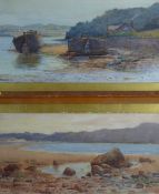 NORMAN NETHERWOOD watercolours, a pair - Conwy river scene with rocks & Conwy river scene with old