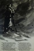 SIR KYFFIN WILLIAMS RA print - standing shepherd in stormy weather with poetry by John 'Ceiriog'