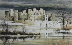 FALCON D HILDRED coloured limited edition (76/150) print - Caerphilly Castle, signed and dated