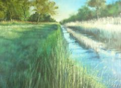 DAVE MERRILLS (see page 512 Artists in Wales) oil on canvas - Fenland Dyke scene, signed and dated