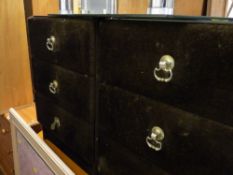 Pair of velour covered bedside chests