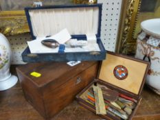Neat wooden box, vintage 'Havana' box, cased set of teaspoons etc