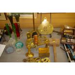 Brass smoker's companion, other brass and copper fireside ware including horse brasses etc