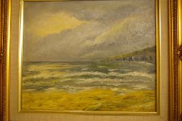 Oil on board - seascape, indistinctly signed