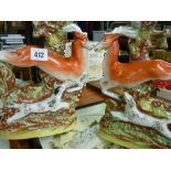 Pair of 19th Century Staffs flatback leaping deer spillholders