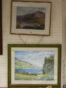 EDWARD HIND painting - farmland scene and BOWTELL framed watercolour - Snowdonia scene