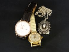 Silver brooch and chain and two gent's watches