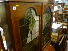 Excellent mahogany bureau bookcase with upper leaded and stained glass door