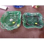 Two shallow Green Leaf dishes