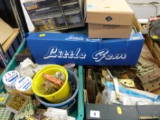 Large quantity in several boxes of mainly garage items, roofing supplies, door furniture etc