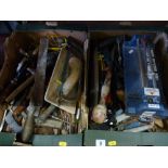 Two boxes of garage tools etc