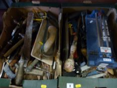 Two boxes of garage tools etc
