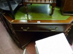 Excellent reproduction twin pedestal corner desk with tooled leather effect top