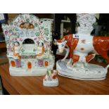 Three Staffs pottery ornaments; spillholder, watch-holder etc