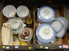 Quantity of blue and white Staffs dinnerware, planters etc