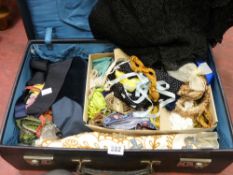 Lady's suitcase by Real Morocco and a quantity of haberdashery and linen items