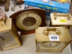 Three carriage clocks, mantel clock and mixed books