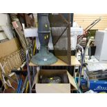 Parcel of vintage metalware including paraffin lamps, fireside items etc