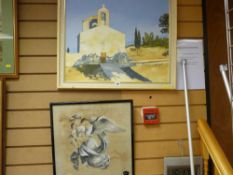Framed oil on board - entitled 'Church at Arghios Nikolaos, Crete', 'initialled M G' and a framed