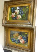 Two Victorian paintings under glass - still life