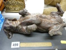 Bronze effect model of a possibly dachshund on a heavy plinth with plaque 'This Celebratory