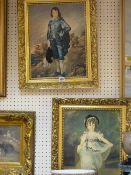 Pair of gilt framed prints - girl and boy