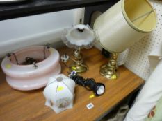 Two vintage lampshades and other lighting