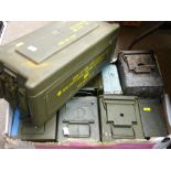 Large quantity of military metal ammunition boxes