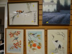 Set of three Japanese ornithological woodblock print & another