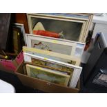 A box of various framed prints & pictures