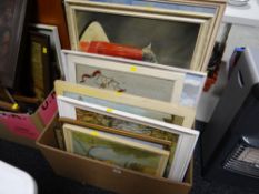 A box of various framed prints & pictures