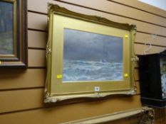 Framed watercolour of a sailing ship in high seas, signed by ARTHUR WILDE PARSONS & dated 1906